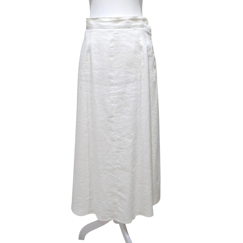 Talbots White 100% Linen Maxi Skirt Size 6 Side Button Lined Coastal Minimalist